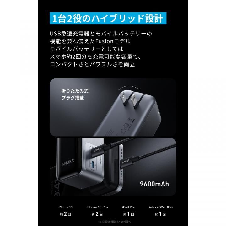 Anker Prime Power Bank モバイルバッテリー (9600mAh, 65W, Fusion)