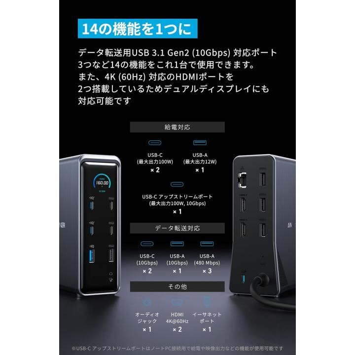 Anker Prime Charging Docking Station 充電器 (14-in-1, Dual Display, 160W)